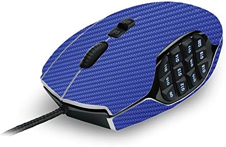 עור אדיסקינס תואם לעכבר משחק Logitech G600 MMO - סיבי פחמן כחולים | כיסוי עטיפת ויניל מגן,